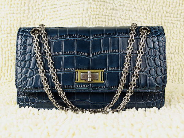 AAA Fashion Chanel Classical Crocodile Leather Flap Bag 66818 Blue On Sale